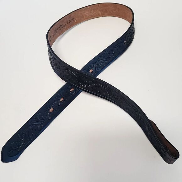 Tony Lama Belt Blk 30 w/ VTG Metalcraft Mayville Brushed Gold Buckle w/ Gems USA - Picture 4 of 16